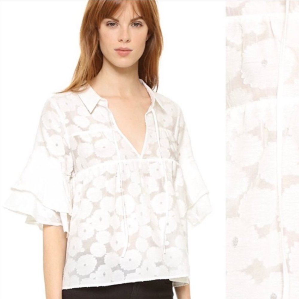 For Love and Lemons Buttercup Ruffled Tie Neck Top